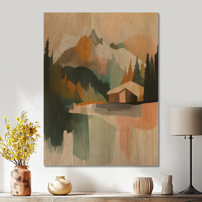 Art mural en bois Cabin Beneath the Peaks II - Montagne verte