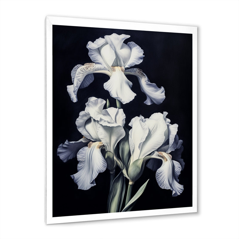 " Gray White Petal Of Iris ", 44" H x 34" W x 1.5" D, White Single Picture Framed