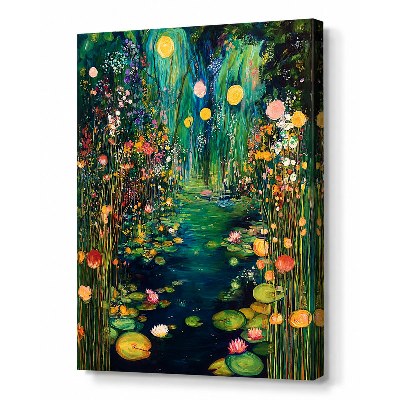Art mural sur toile Lantern Meadow Waterway | Floral, botanique, nature, impression sur toile pour le décor de chambre à coucher de salon