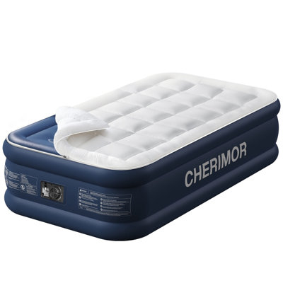 CHERIMOR 20" Ultra Luxury Twin XL Air Mattress, Built-In Electric Pump Included, Removable Quilted Topper, Carrying Case Included, Honeycomb Structure, Indoor/ Outdoor Use, 500 lb Capacity, Blue