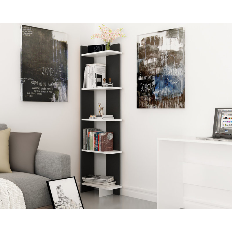 Bibliothèque murale moderne, noir et blanc, 17,7 x 66,9 x 8,7 pouces | 100% panneau de particules enduit de mélamine, épaisseur: 0,7 pouce | Nombreuses tablettes pour un rangement supplémentaire, une conception élégante et fonctionnelle