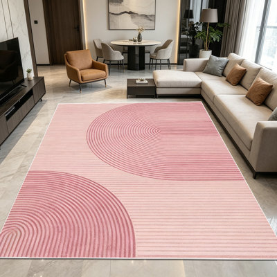 1PC Blush Pink Geometric Arc Striped area rugs for Living Room, Soft, All seasons, Easy-maintain, Washable Indoor mat, Farmhouse suitable for dining room, bedroom, entryway, home office, patio, hallway, Home Decor, Outdoor Decor.