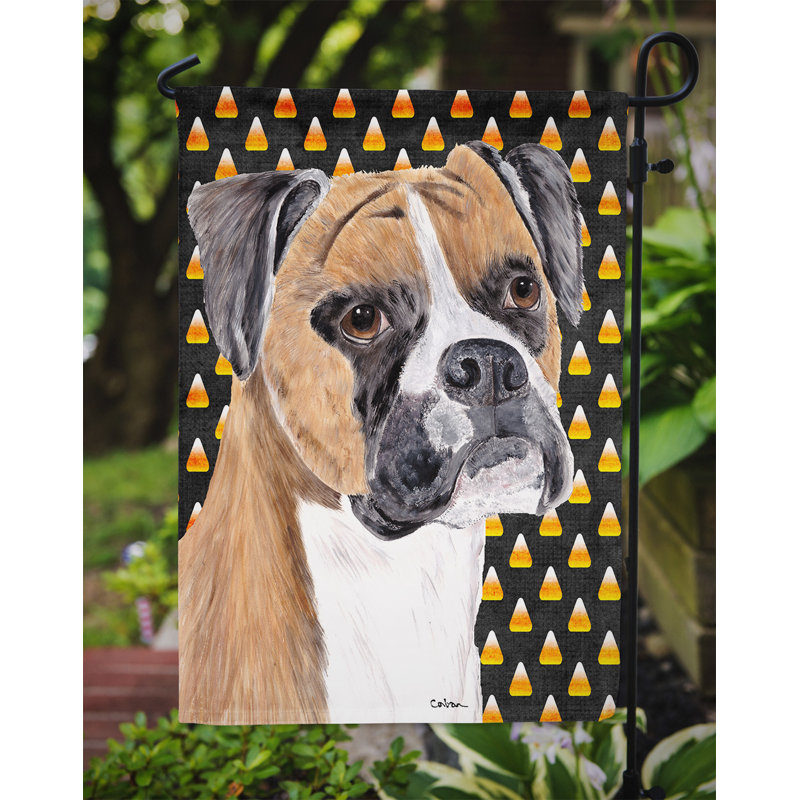 Drapeau de jardin brûlé bonbon d'Halloween à 2 côtés, Boxer (blanc et noir)