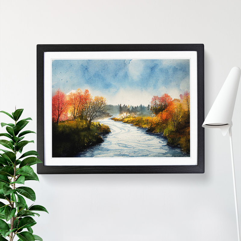 An Autumn Forest River - Single Picture Frame Painting, Black, 25cm H x 34cm W x 2cm D