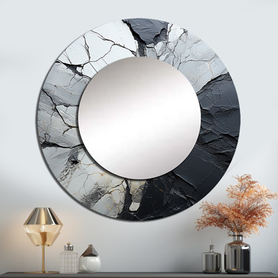 Rinette en pierre grise géode minimalisme II - miroir mural décoratif en pierre spirituelle, miroir rond noir, impression d'art en métal