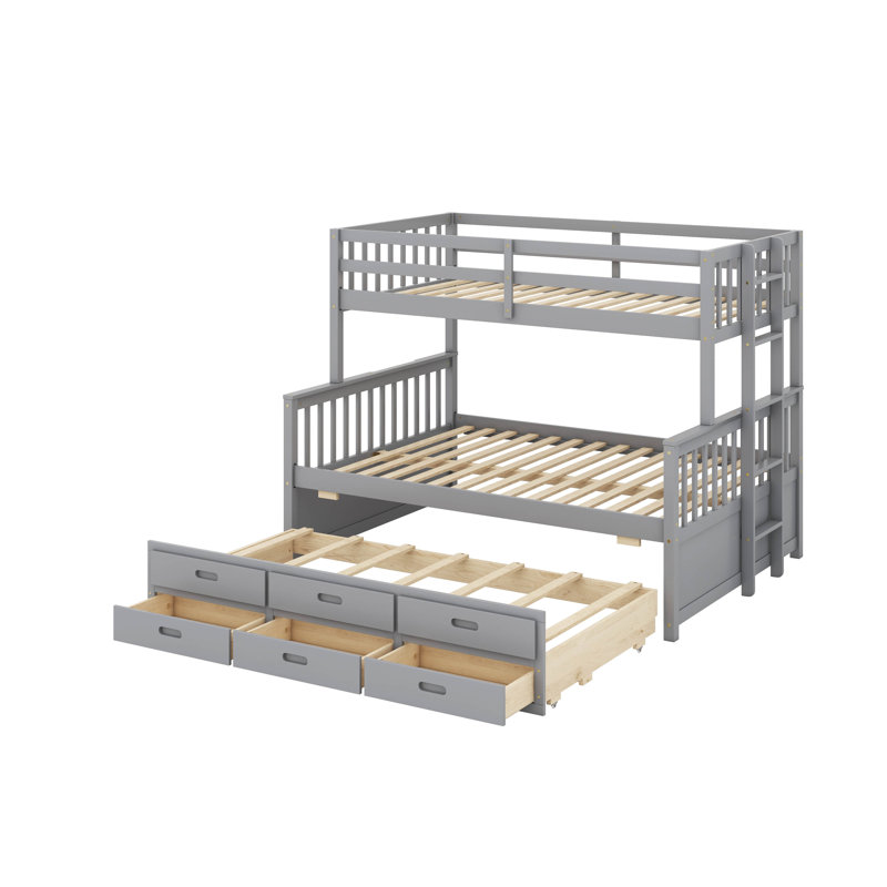 Twin Over Full Bunk Bed With Trundle And Drawers, Gray