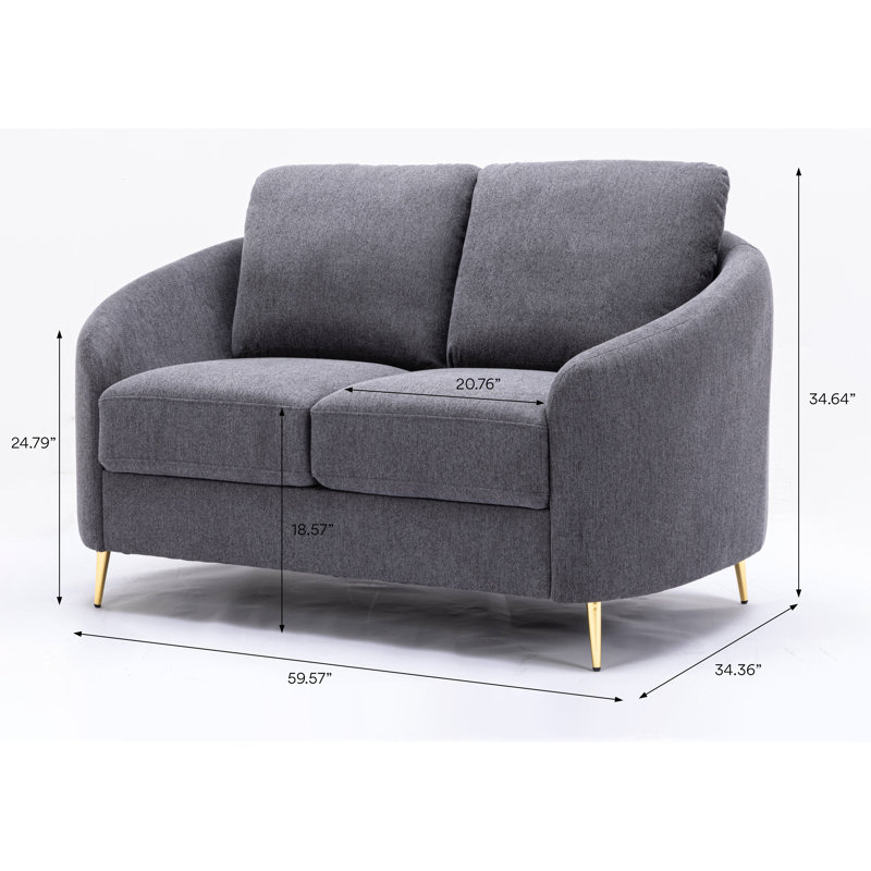 Rounded And Slopped Armrest Loveseat, Gray Linen