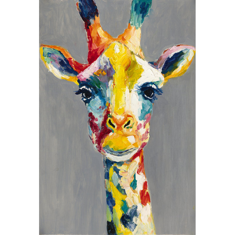 Girafe - peinture sur toile tendue, H 36 po x l 24 po, Toile tendue, No Frame