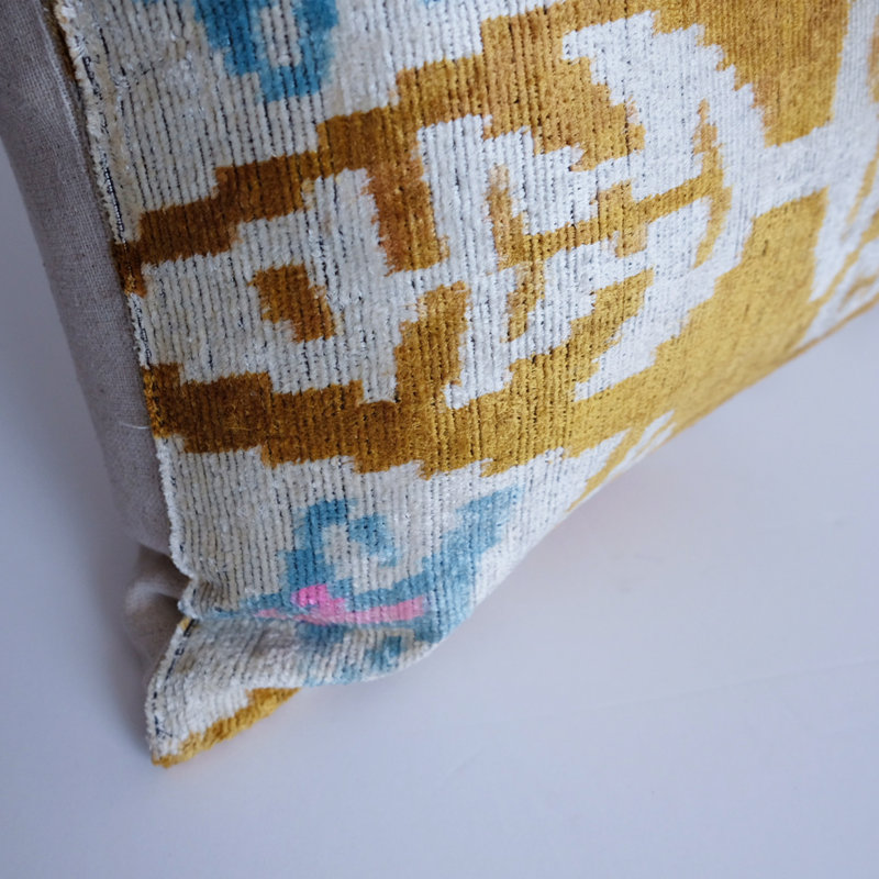 Kara Feather Throw Pillow, 20" x 20", Gold/White Ikat