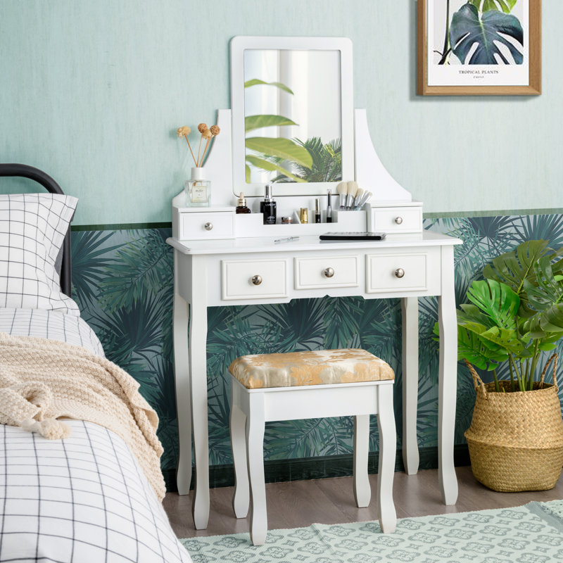 Ensemble coiffeuse et miroir Quintero, Blanc