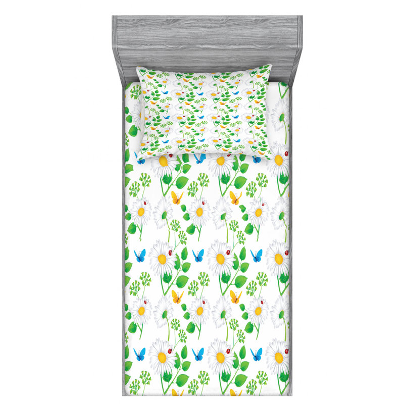 Ladybug Microfiber Floral Sheet Set, Twin Sheet Set with Fitted Sheet