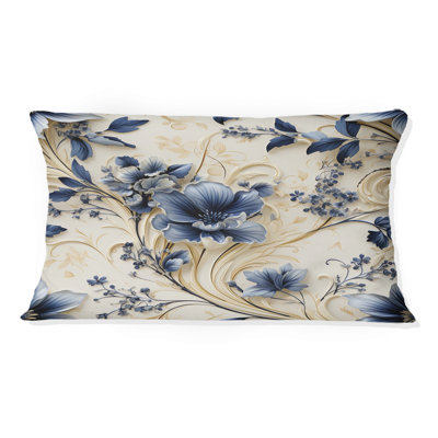 Coussin bleu cobalt à motif victorien - imprimé floral