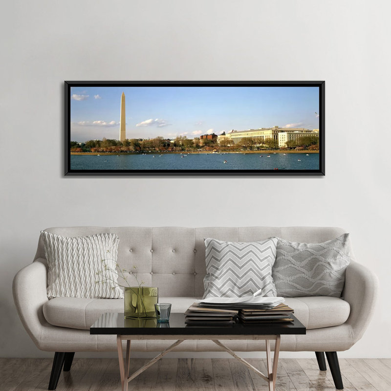 Monument panoramique washington, potomac river, washington, d. c, usa-reproduction sur toile tendue, Cadre noir