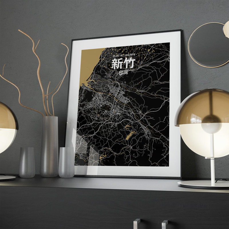 Hsinchu (chinois traditionnel), impression sur toile tendue, Noir / or