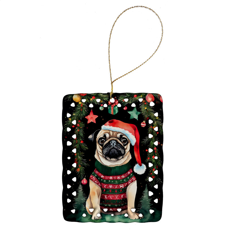 Ornement en porcelaine de Noël carlin, Pug 3593