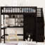 Lit mezzanine pleine grandeur Bibliothèque, tiroirs, bureau et garde-robe. Bois de pin massif robuste Look inspiré de la maisonnette. Accentuation en forme de clôture. L 94,4 po x l 57 po x H 72 po. Matelas non inclus.-1570655524