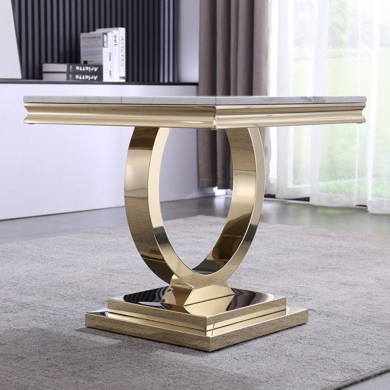 Marleyann Marble Top End Table, Gold, White