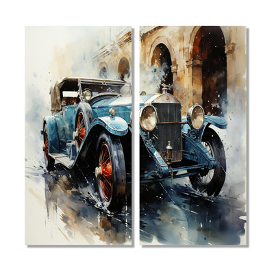 A Watercolor Capturing A Vintage Car - Car Vintage Oversized Wall Decor
