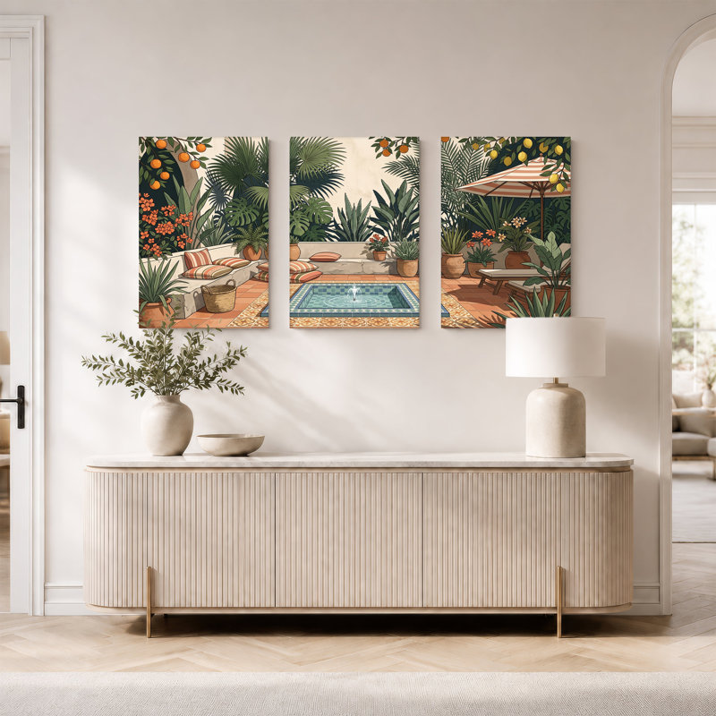 Ensemble de 3 toiles tropicales avec des agrumes et des pots en terre cuite, 24"H x 16"W x 3pcs