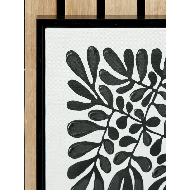 S/2 Black Leaf Print Square Canvases - 2 Piece Single Picture Frame Set on Canvas