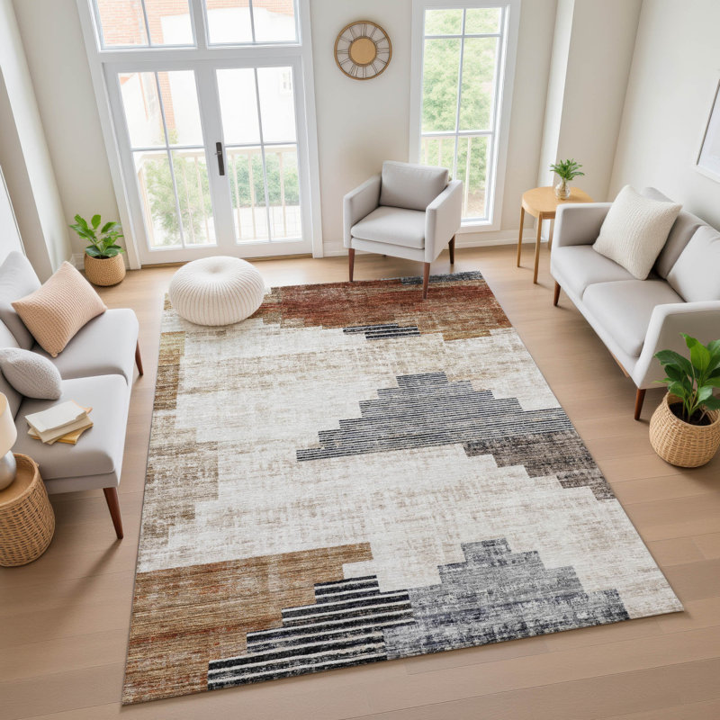 Tapis géométrique de qualité supérieure lavable à la machine Ashington AMF1829, Rectangle 10 pi x 14 pi