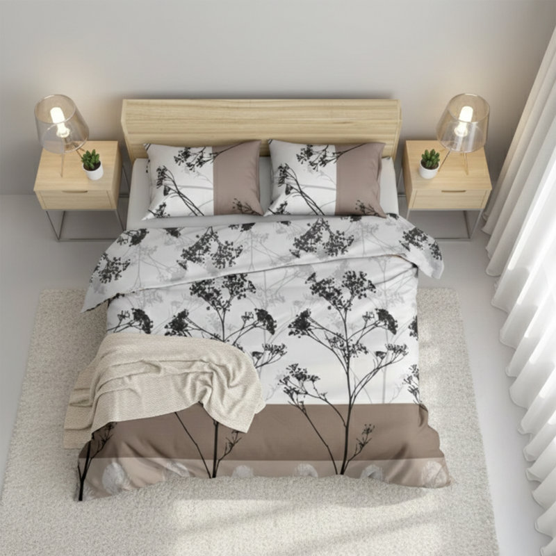  Ensemble de housse de couette réversible en coton noir standard, Housse de couette grand + 2 taies décoratives