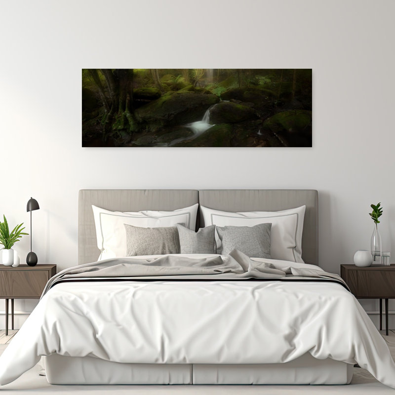 Forêt sombre, cascade paisible, forêt sereine paisible, art mural nature, H 60 po x l 20 po