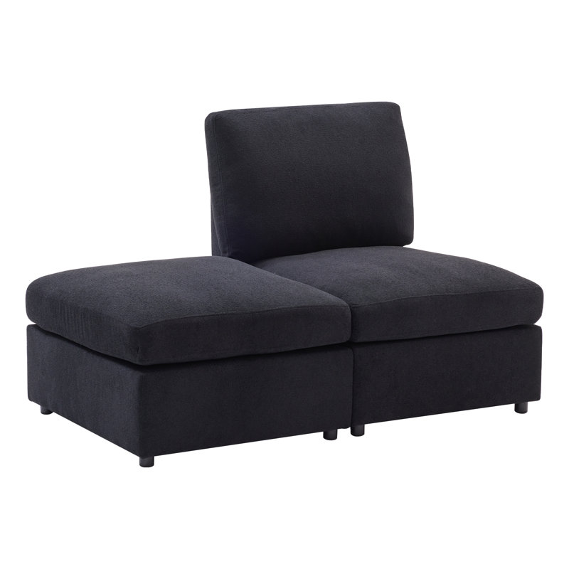 Canapé modulaire rembourré sans accoudoirs avec repose-pieds, Mélange de polyester noir