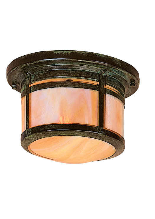 Berkeley 2 - Light Flush Mount, 6.38" H x 9.88" W, Verdigris Patina, Gold White Iridescent