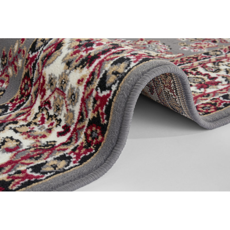 Zabul Tufted Red/Grey/Oak Rug, Rectangle 80 x 150cm