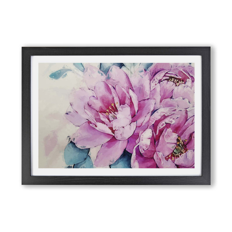 Watercolour Pink Peonies - Framed Print, 62cm H x 87cm W x 2cm D, Black