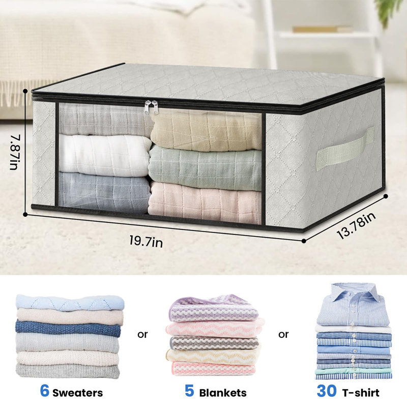 Paquet de 6 sacs de rangement pliables 35L grande fenêtre transparente poignées robustes, Ivory