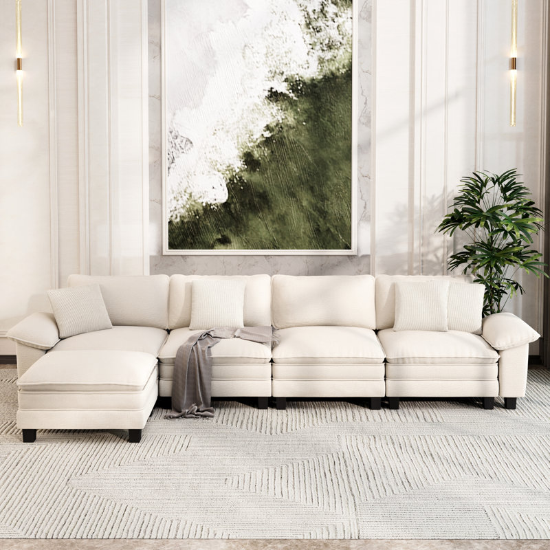 158" Modular Sectional Sofa, Oversized L Shaped Couches With Ottoman, 5-seater Deep Seat Sofa With Throw Pillow