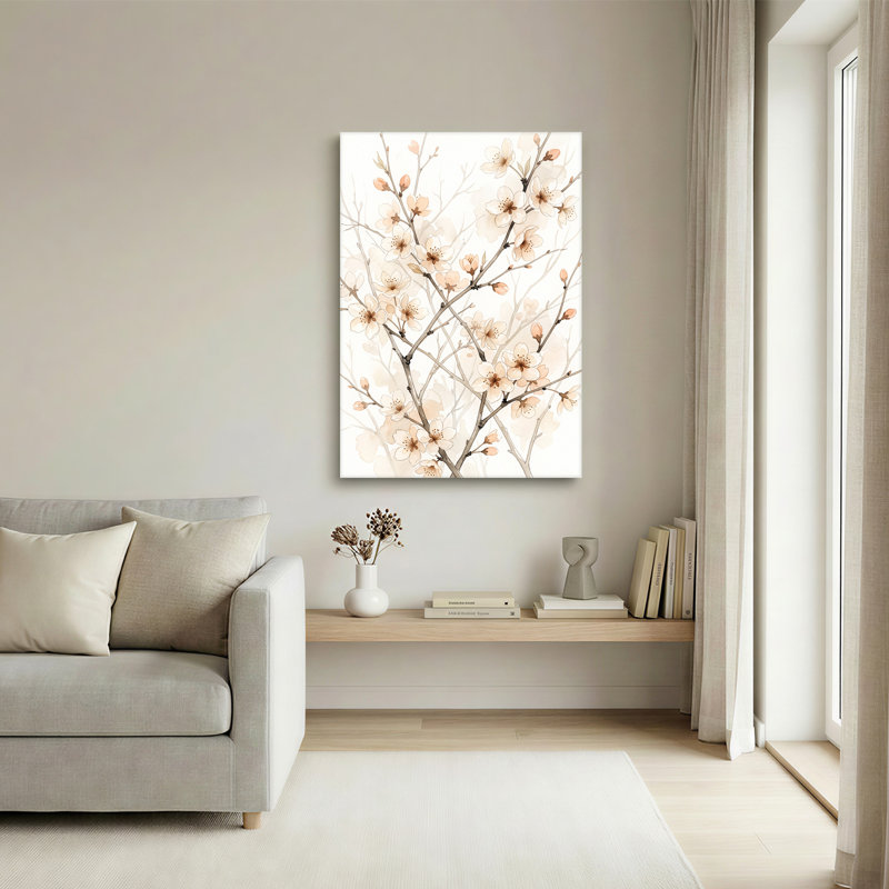Art sur toile, branches de cerisier rose, H 48 po x l 32 po