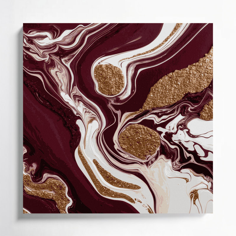 Abstrait art fluide sur toile rouge 81, H 16 po x l 16 po