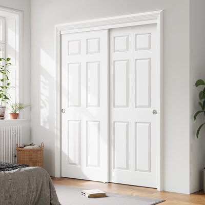 60" x 80" Height 6 Panel Classic Style Interior Sliding Closet Door Solid Core Hardware Kit Handles Including