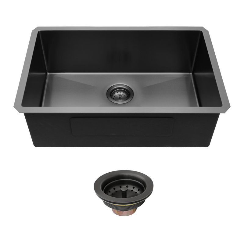 Évier de cuisine simple 33 "x 19" x 10 "sous le comptoir en acier inoxydable noir de calibre 16 avec ensemble de bonde