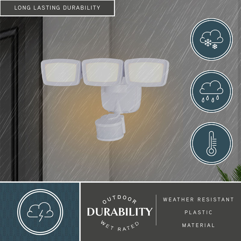 3 - Head LED Hardwired Dusk to Dawn Outdoor Security Flood Light with Motion Sensor and Timer, White