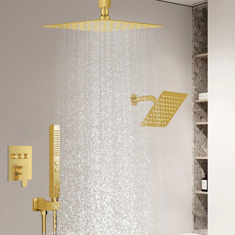 Pomme de douche à pluie 12 + 8 "avec douchette 2, Nickel brossé