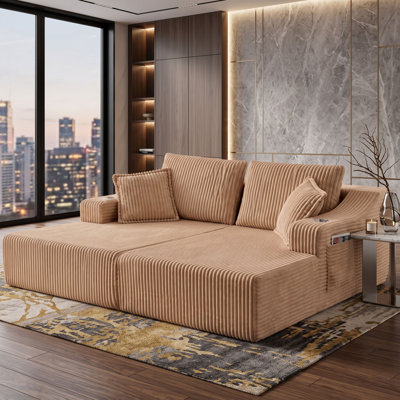 Foam-Filled Boneless Chaise Lounge Sofa with Pillows