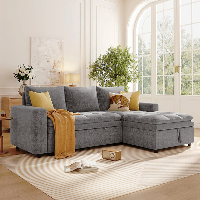 Canapé-lit modulaire rembourré avec espace de rangement, idéal pour les salons et les appartements., Polyester gris