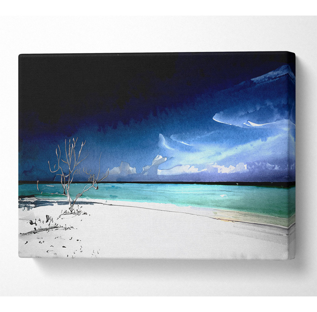 Perfekter weißer Sand unter dunkelblauem Himmel Leinwand Aquarell