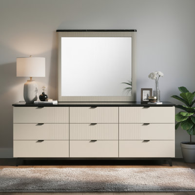 Miroir de commode Trex, plateau en faux marbre noir, cadre beige 37 x 40