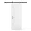 Porte de grange coulissante 1 panneau 36 po x 84 po à noyau solide blanc apprêté avec trousse de quincaillerie d'installation et poignée noire matte-123292599