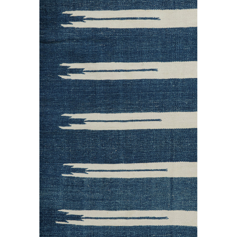 Rug & Kilim’S Contemporary Dhurrie Rug With Blue And Off-White Geometric Stripes
