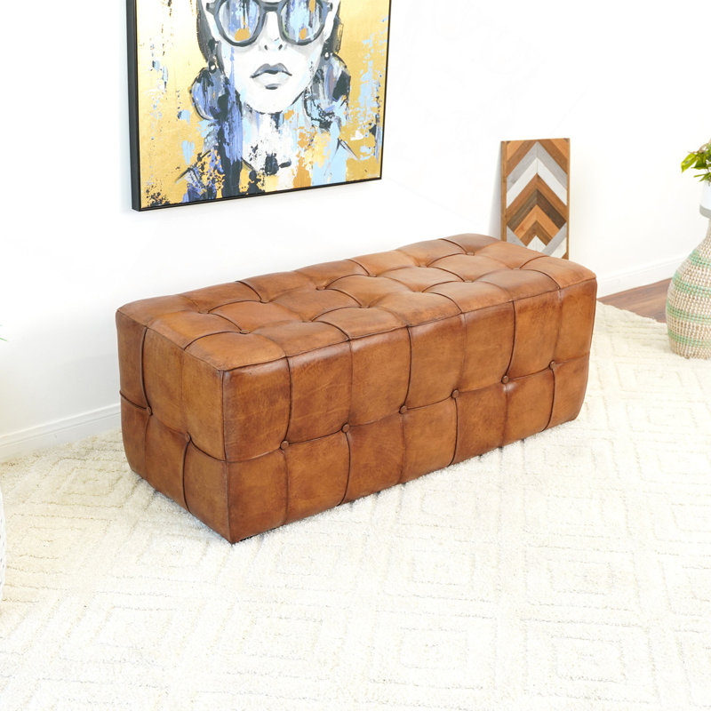 Banc en cuir brun clair de 17,7 po x l 47,2 po x P 19,7 po Benjamin