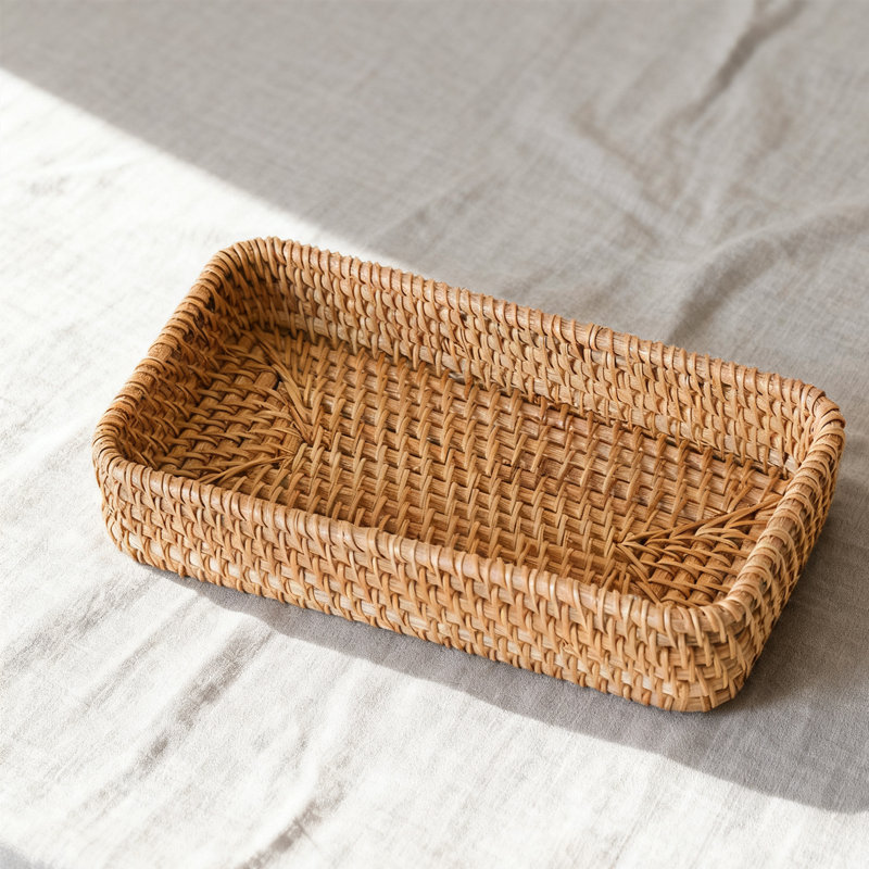 Christmas Small Rattan Serving Tray 8.2X4.3 Inch, Handwoven Wicker Decorative Tray For Jewelry Perfume Keys, Boho Farmhouse Trinket Tray For Coffee Table Entryway