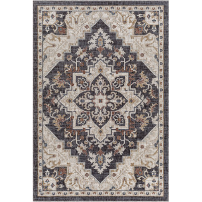 Oriental Machine Made Power Loomed Recycled P.E.T. Area Rug in Dark Gray/Slate