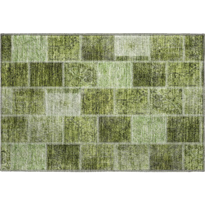 Tapis olive Prisco lavable à la machine de qualité supérieure