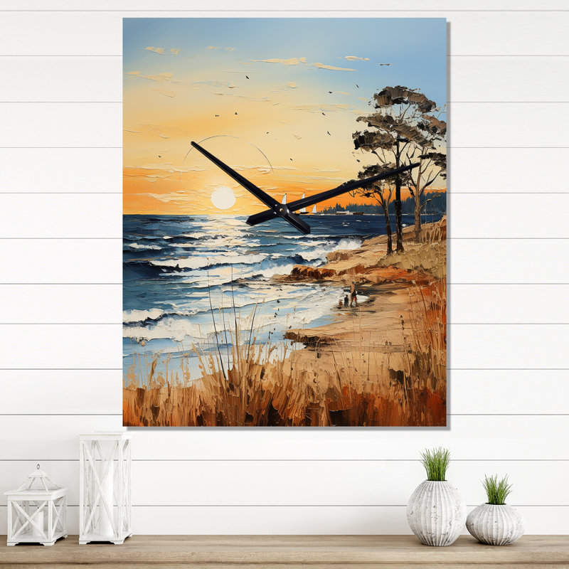 Coastalbeach Beach Bliss Pointillism I - Nautical & Beach Wall Clock, H 40 po x l 30 po x P 1 po